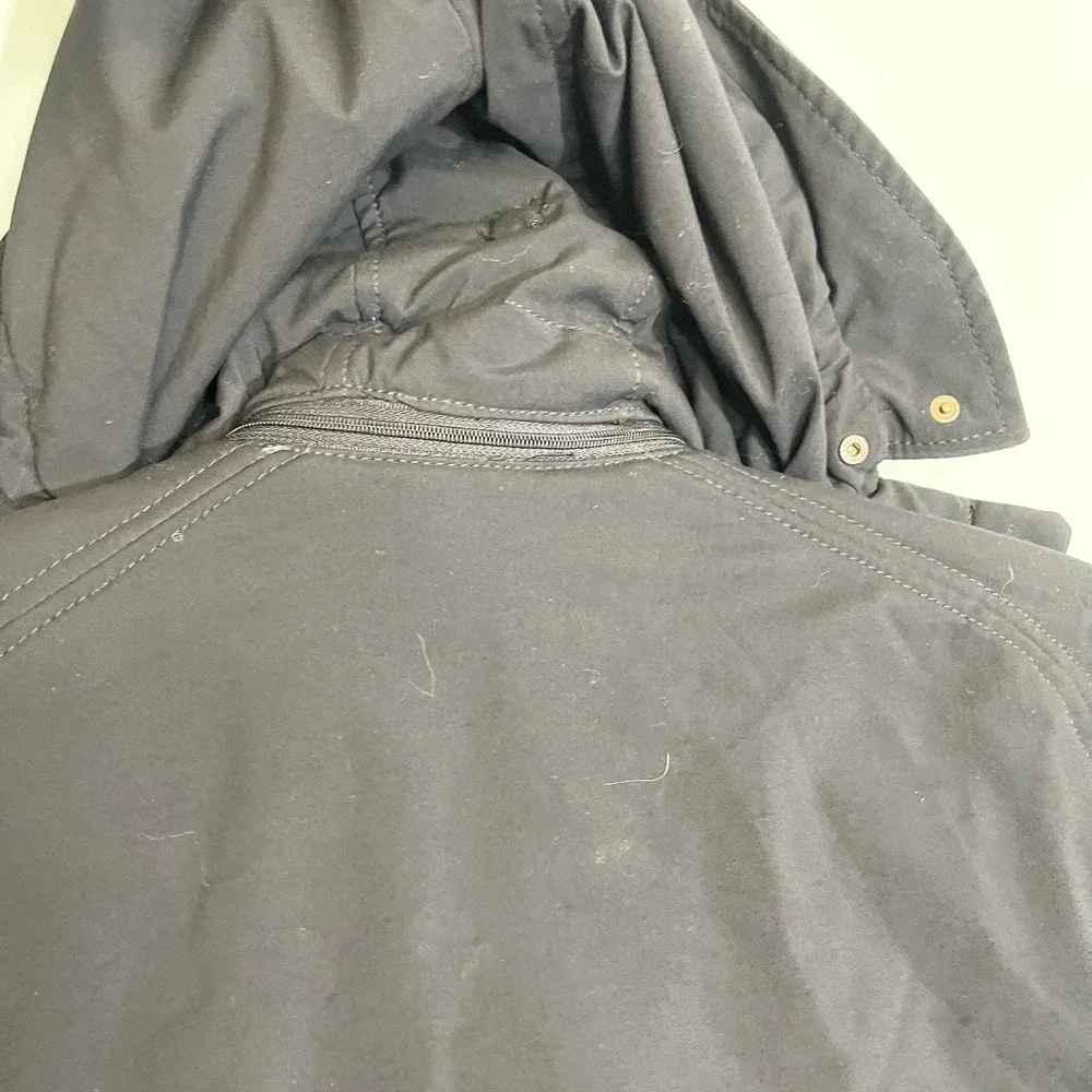 Post Card black Hooded Coat Italian Double Zipper Puffer Jacket Size 4 - Picture 7 of 16